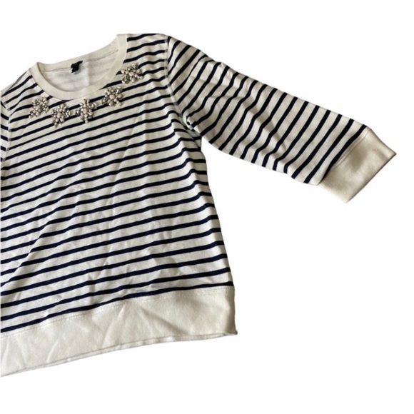 J Crew Striped Jewel Embellished Crew Neck 3/4 Sleeve Sweatshirt Small - Picture 3 of 7